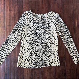 J Crew Women’s Rayon Black Animal Print Dot Black Tan Top Blouse Size 0